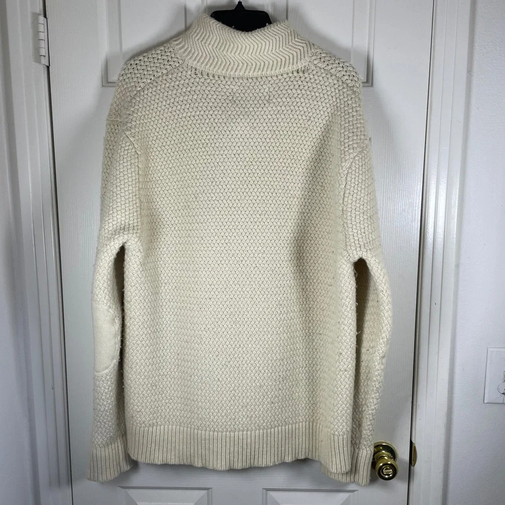 Schott Bros Wool Blend Mock Neck Button Sweater Cream Elbow Patches Men 2XL READ - Picture 5 of 10